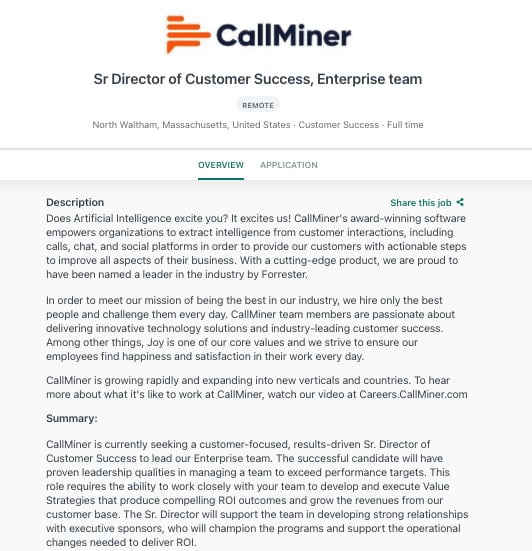 work from home customer service job: callminer customer success director