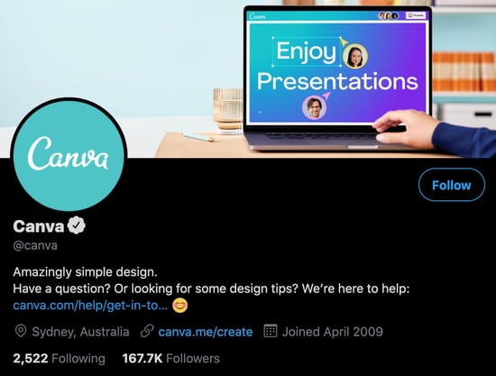 canva twitter profile business bio example