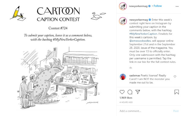 instagram caption contest from the new yorker: "submit your caption in the comments below with the hashtag #mynewyorkercaption"