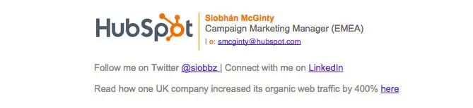 signature of hubspot employee that features a case study link at the bottom of the email signature