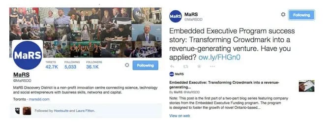 Mars Discover District tweets showing their promotion of case studies