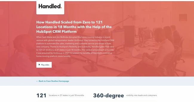 Case study example from HubSpot