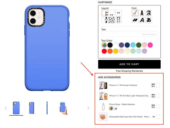 optional product pricing example: casetify phone accessories