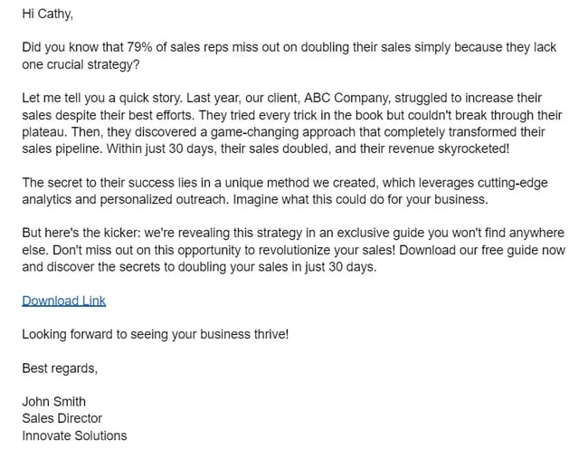 Outbound sales email that applies the AIDA formula.