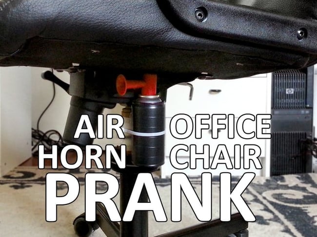 office pranks: chair airhorn prank