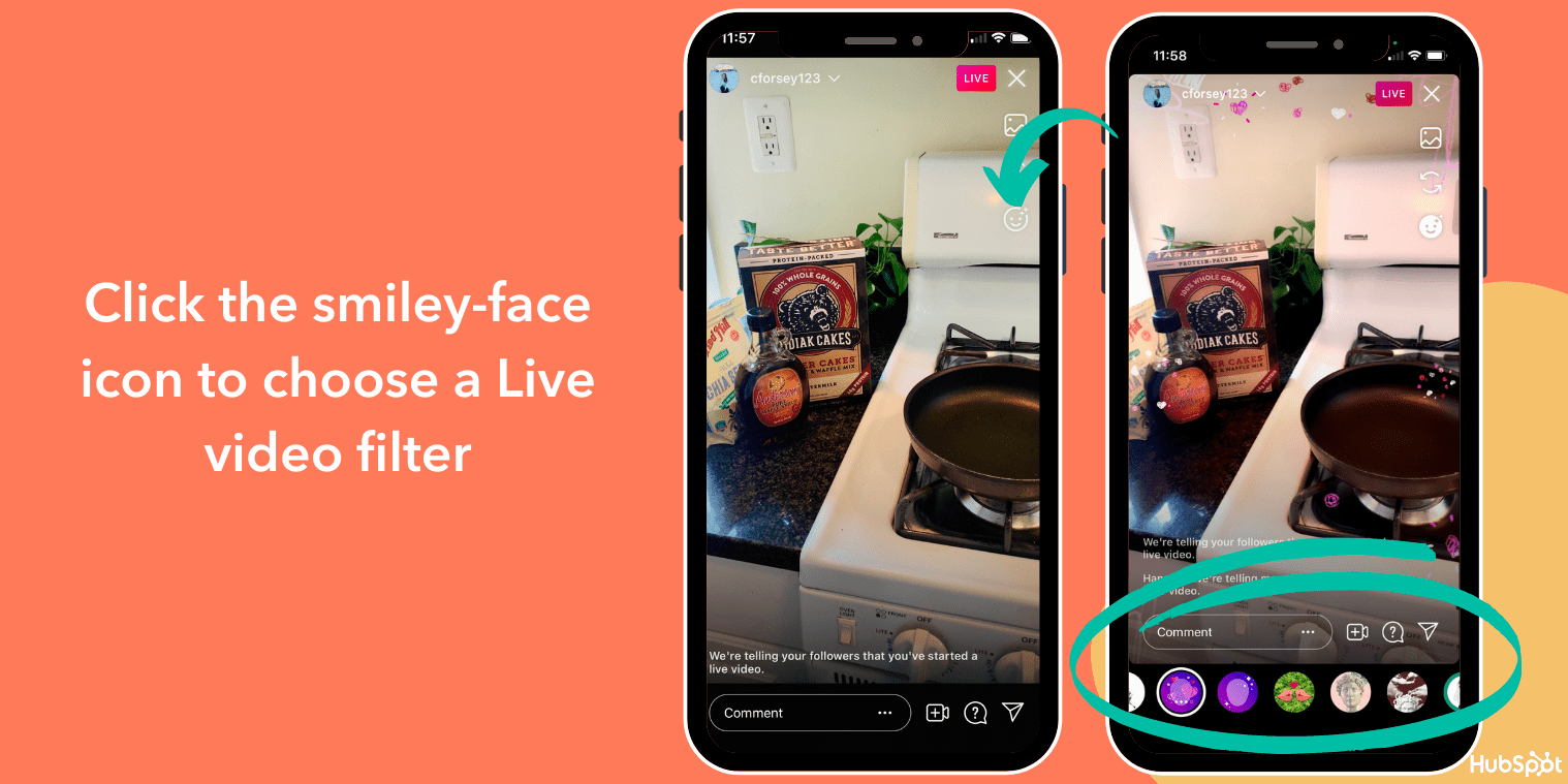 change the filter on Instagram Live video with the smiley-face icon