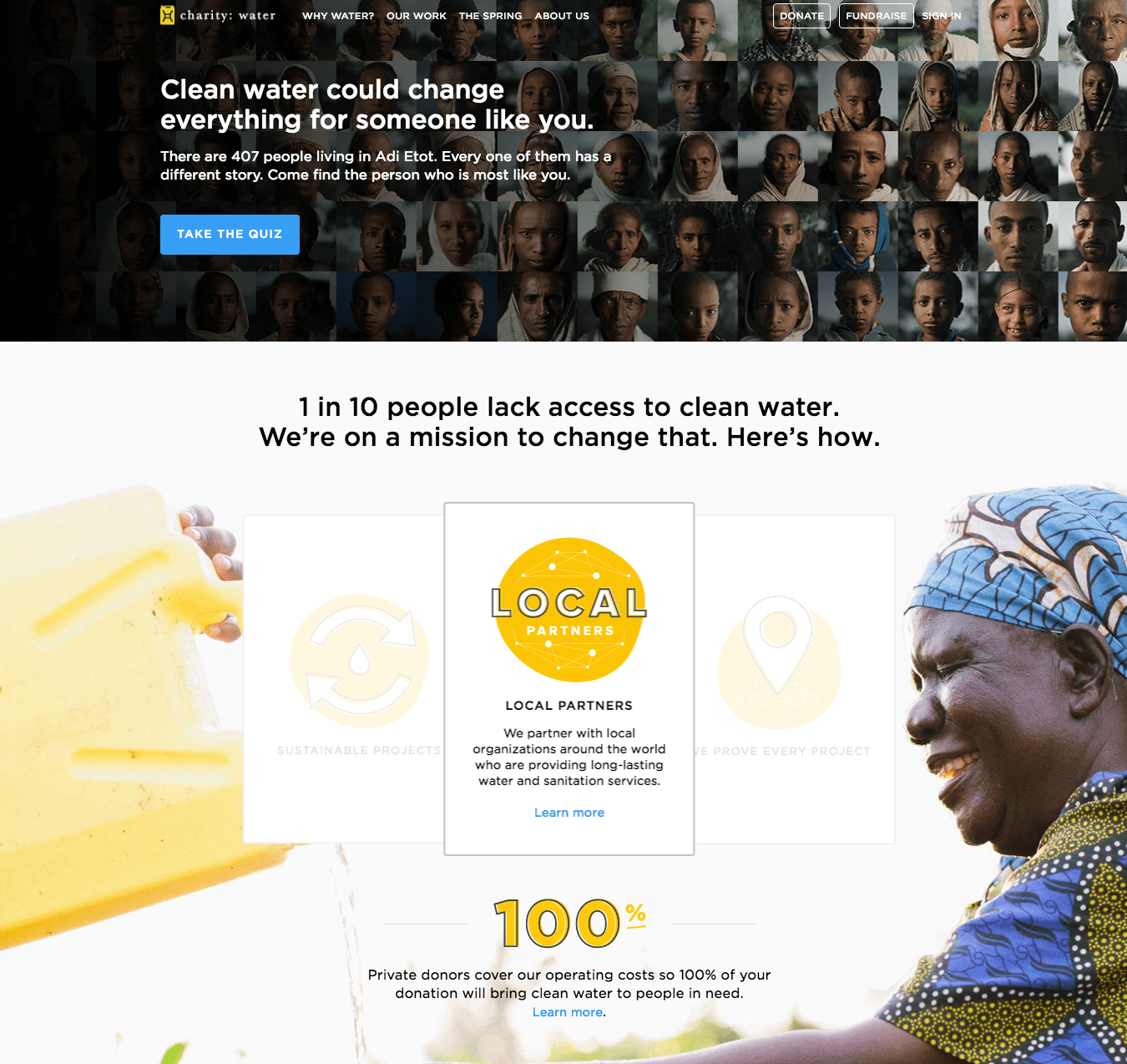 charity: water homepage web design