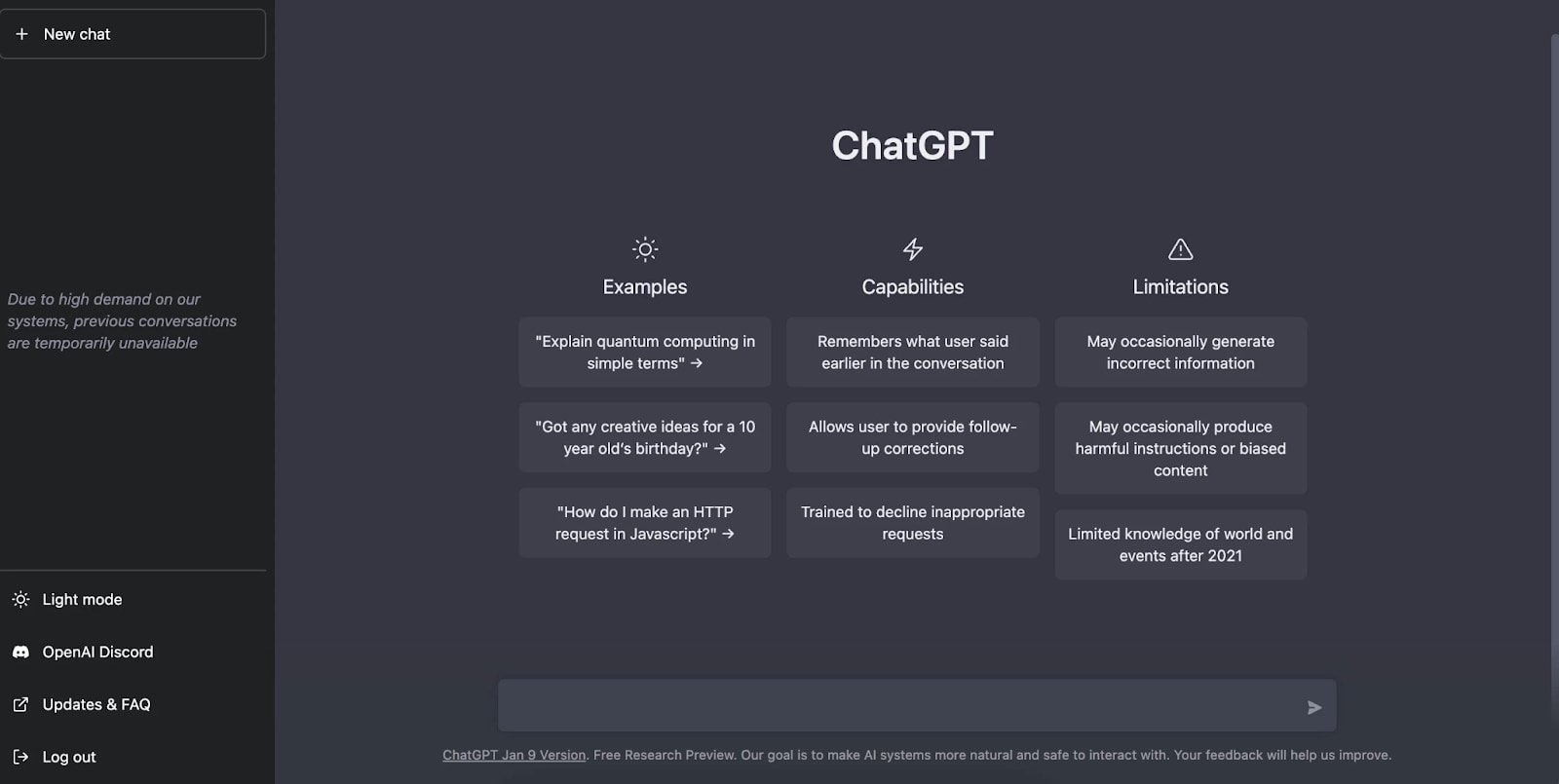 chat gpt home screen