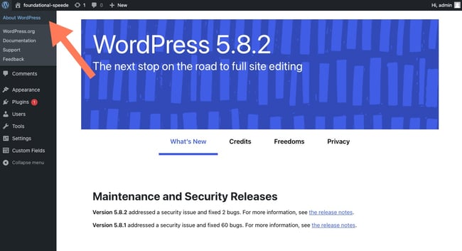 checking wordpress version: about wordpress