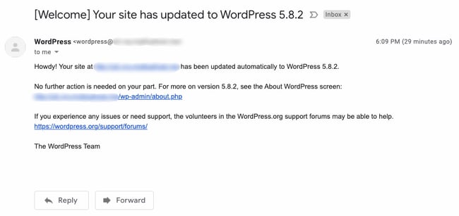 checking wordpress version: email notification