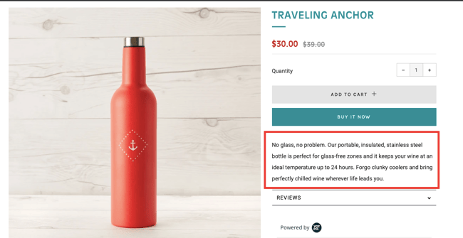 how to design an ecommerce website: chic and tonic product description
