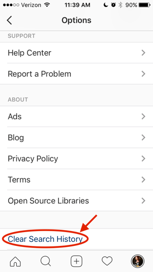 Option to clear your Instagram search history