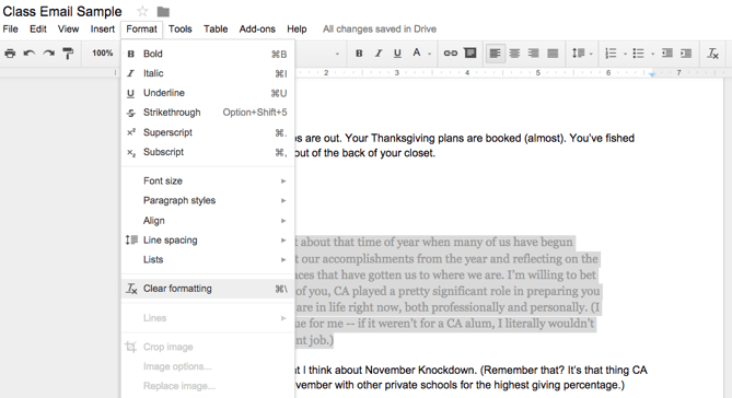 How to clear formatting in a Google Doc