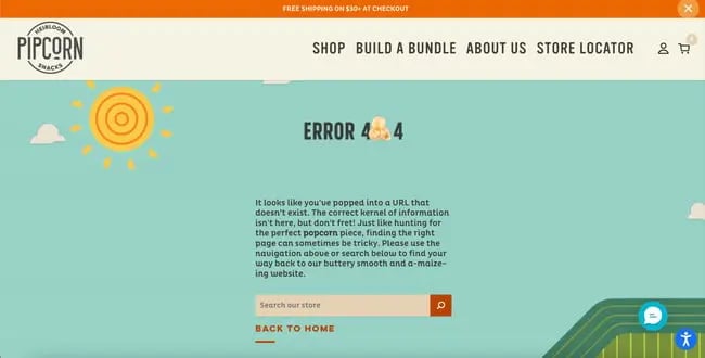 404 error page example: Pipcorn 