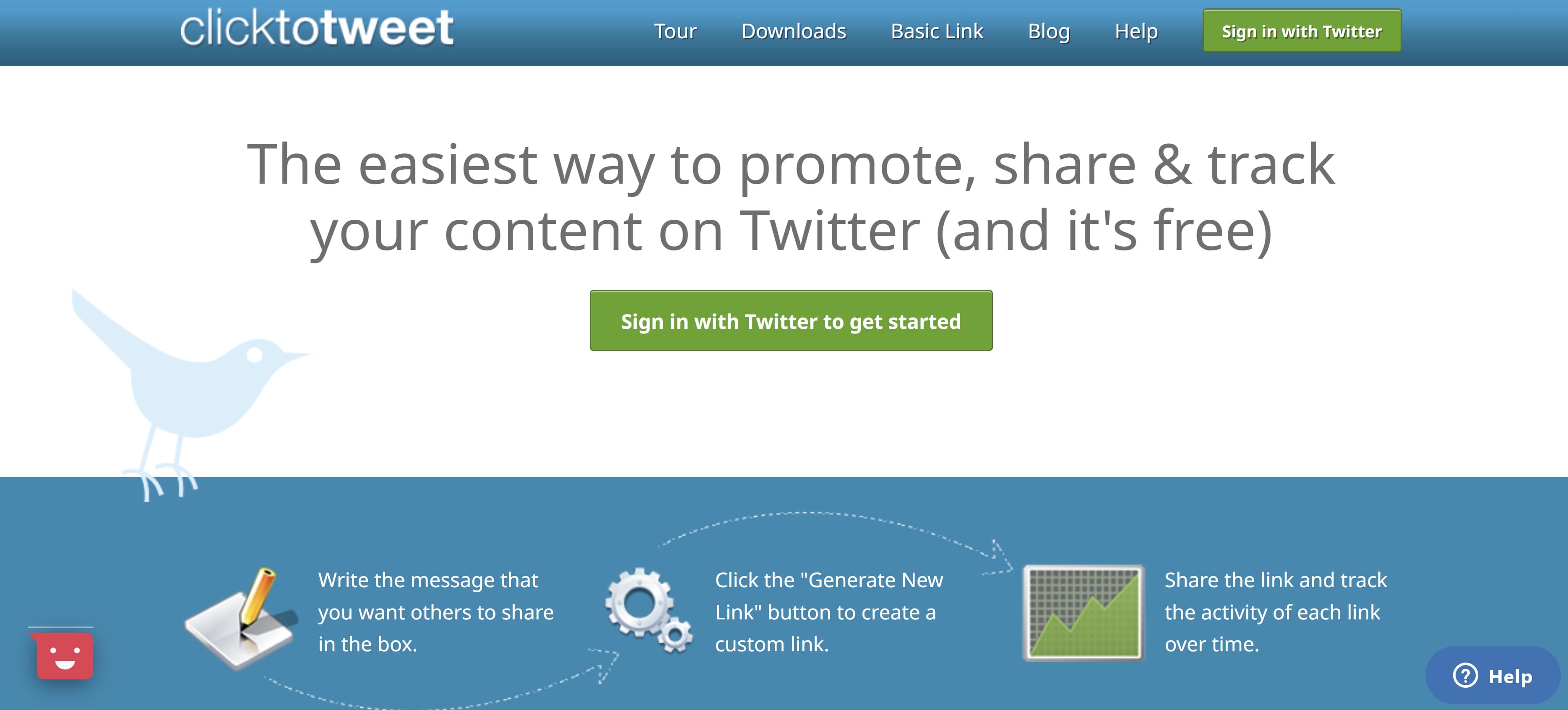 Screenshot of ClickToTweet,  a tool that equips your readers to share soundbites of your content on Twitter with a single click. 