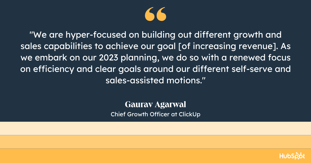 cita textual de Gaurav Agarwal, director de ClickUp acerca de sus metas en marketing para el 2023