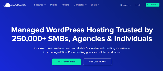 cloudways best wordpress hosting option homepage 