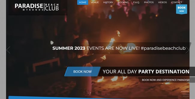 homepage for the nightclub website lucid paradise beath club mykonos
