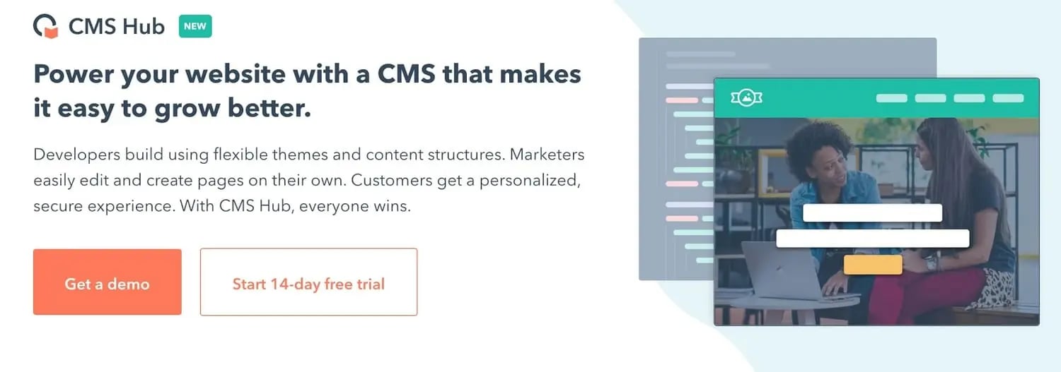 landing page for the CMS Hub content management system