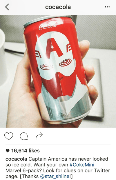 Instagram caption by Coca-Cola promoting Twitter account