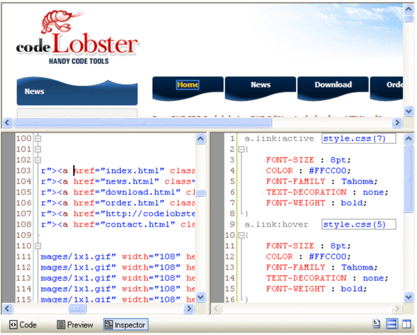 code inspector example of Codelobster simplify process coding
