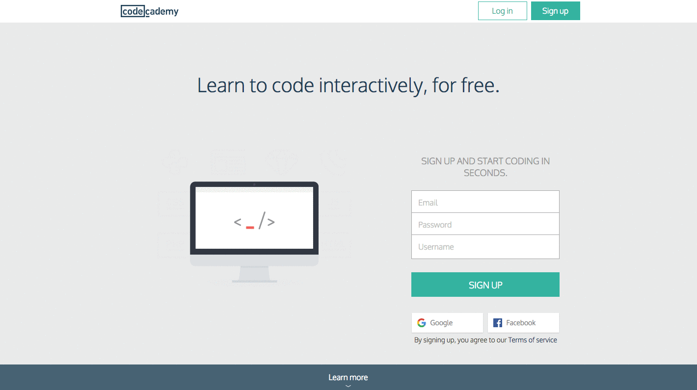 codecademy landing page