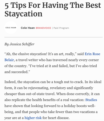 cole haan blog post on staycations