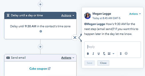 Commenting on a workflow within HubSpot - Collaborating Across Departments