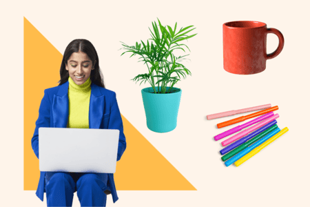 woman building a colorful website. 