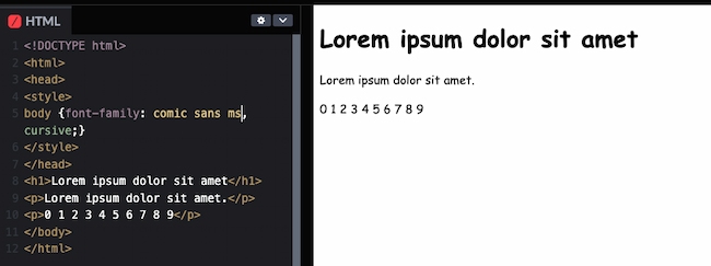 HTML and CSS fonts code example: Comic Sans MS