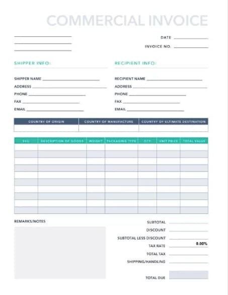 commercial invoice template meaning