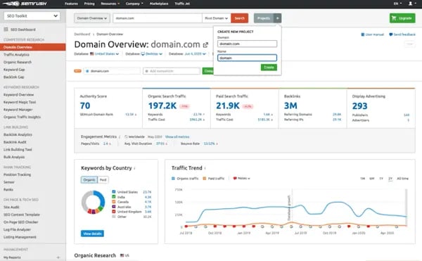 SEMrush domain overview dashboard