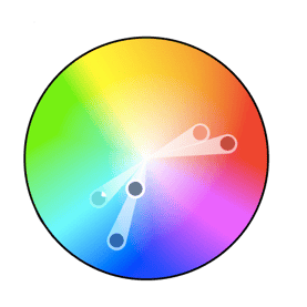 color wheel with split complementary color scheme values plotted