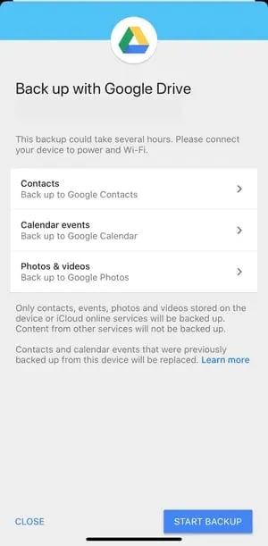 Contacts back up to Google Contacts via Drive
