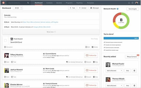Contactually real estate CRM in dashboard view