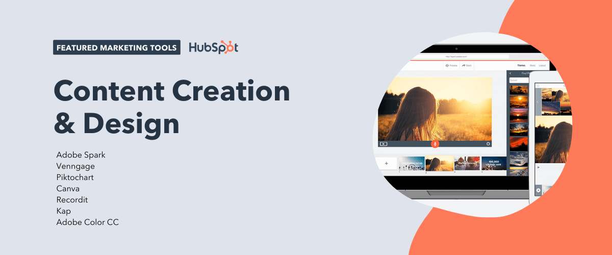 content creation and design tools, including adobe spark, venngage, piktochart, canva, recordit, kap, and adobe color cc