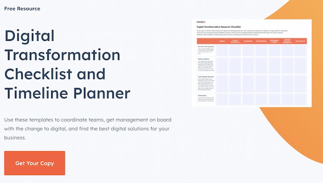 Content intelligence tools: Digital transformation template from HubSpot