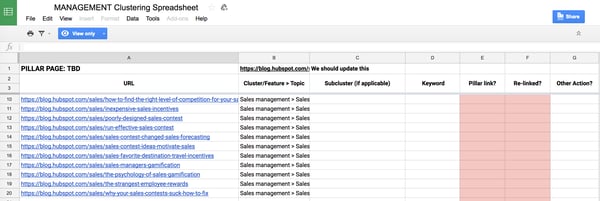 cluster spreadsheet example