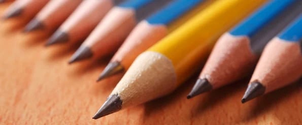 tips to create more engaging content at scale: image shows row of sharpened pencils