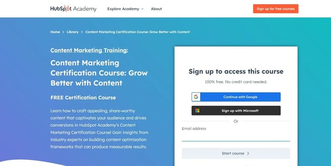 Image of the HubSpot Academy Free content marketing certification course