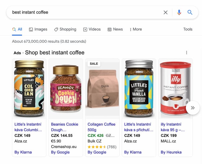 context marketing example: google product carousel ads