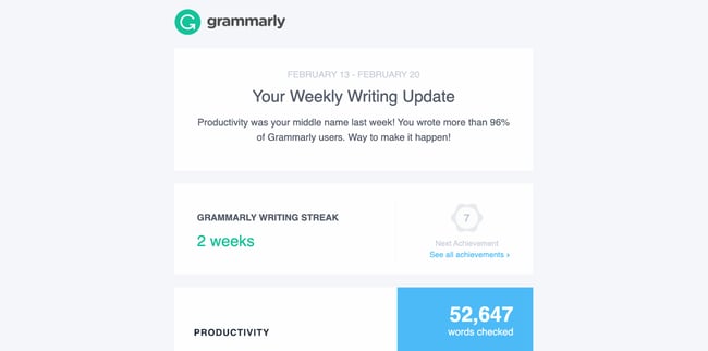 context marketing example: grammarly second segmented email