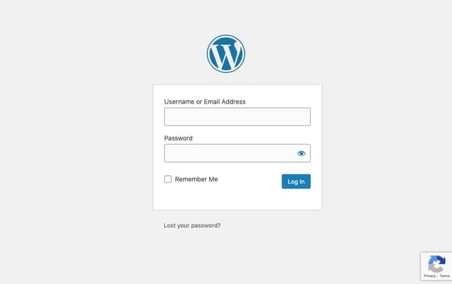 the wordpress login page with google recaptcha enabled