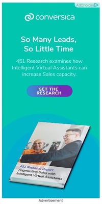 conversica google display ad que diz "tantos leads, tão pouco tempo, 451 pesquisas examinam como assistentes virtuais inteligentes podem aumentar a capacidade de vendas. obtenha a pesquisa"
