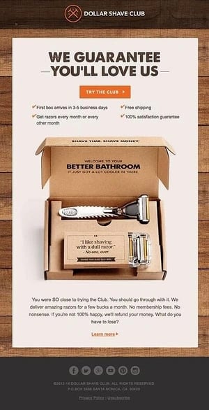 cro marketing strategy: abandoned cart email by Dollar Shave Club