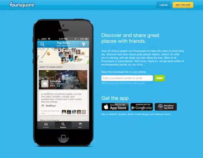 Foursquare - links to the mobile app store or marketplace
