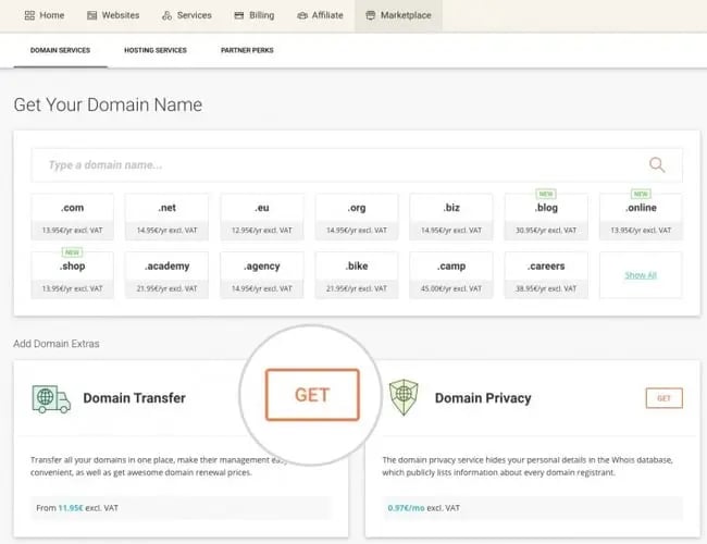 Click Domain Transfer in SiteGround user area when converting Wix to wordPress