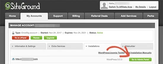 Visit WordPress admin panel to begin converting Wix to wordPress