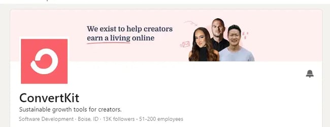 ConvertKit LinkedIn banner, 3 faces of creators - we're here to help creators make money online.