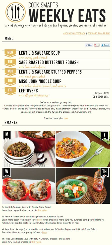 Email Marketing Campaign Example: Cook Smarts - "Weekly Eats"